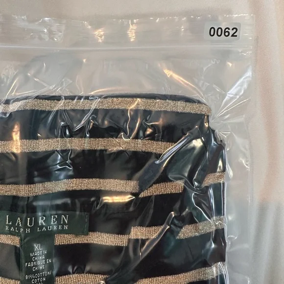 Lauren Ralph Lauren Crew Neck Long Sleeve Sz XL Black Metallic Gold - Picture 6 of 6
